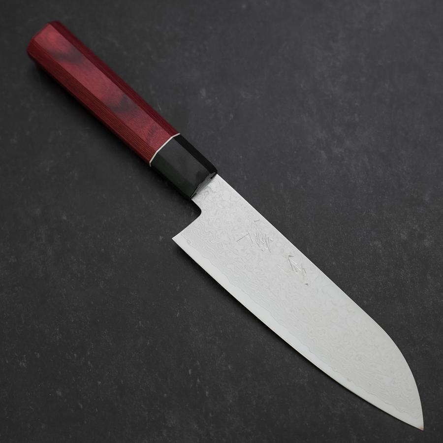 Santoku AUS-10 Damascus Red Cherry Handle 170mm