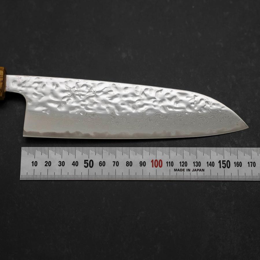 Santoku AUS-10 Mirror Tsuchime Damascus Yaki urushi Handle 165mm