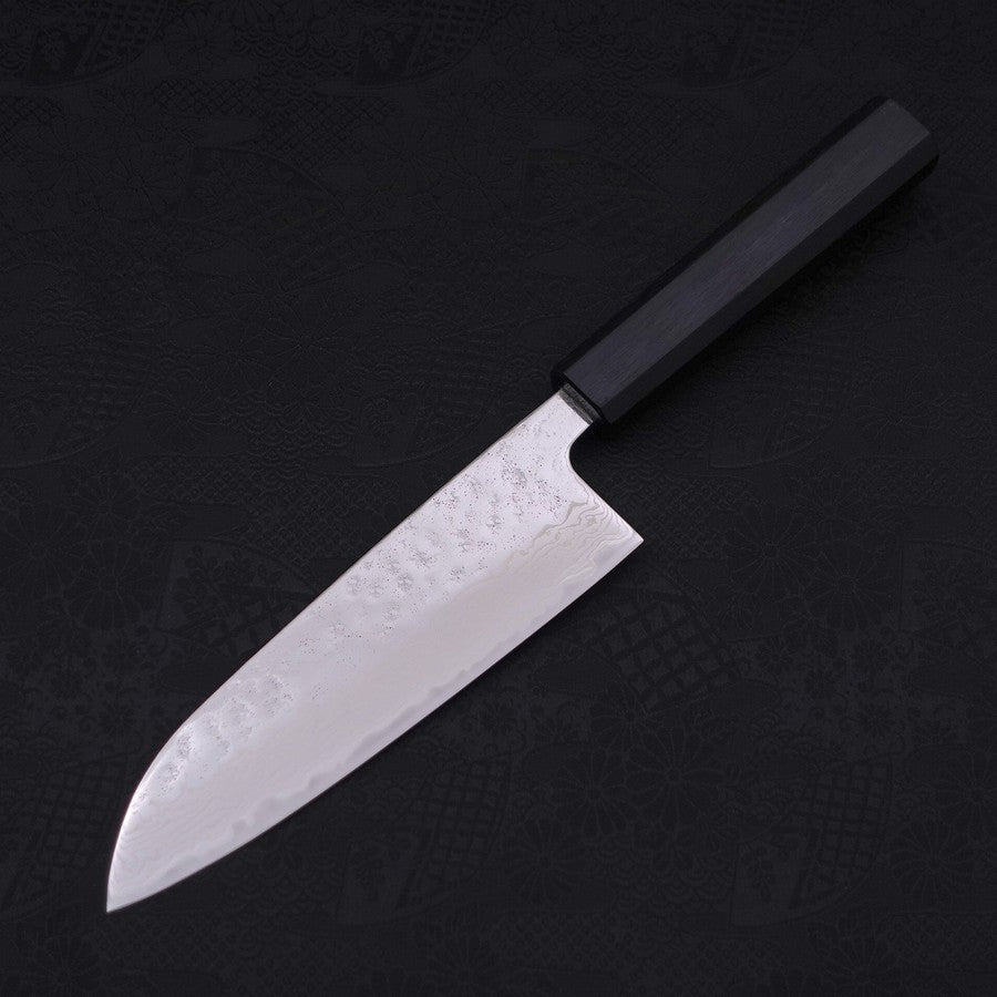 Santoku AUS-10 Nashiji Damascus Dark Blue Urushi Handle 165mm