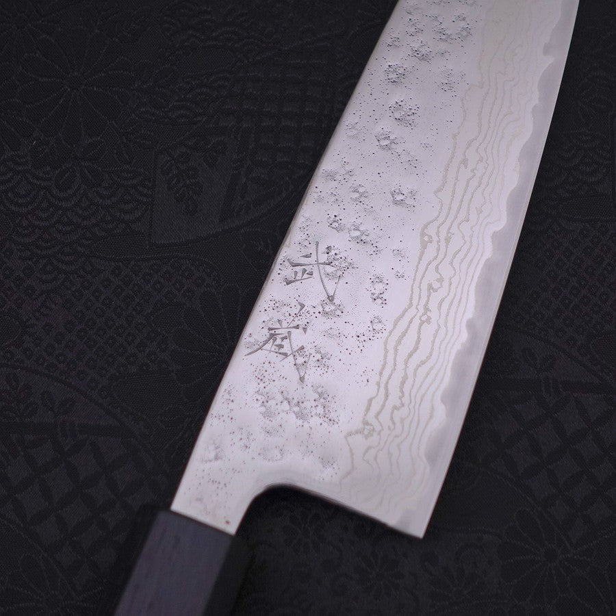 Santoku AUS-10 Nashiji Damascus Dark Blue Urushi Handle 165mm