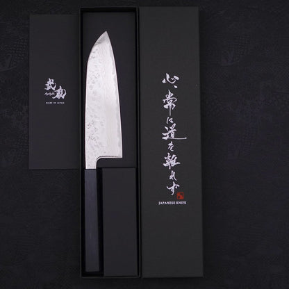 Santoku AUS-10 Nashiji Damascus Dark Blue Urushi Handle 165mm
