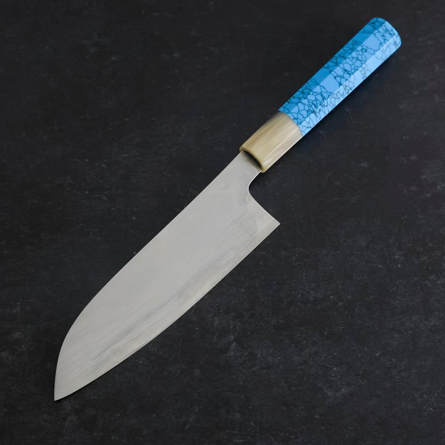 Santoku AUS-10 Nickel Damascus Buffalo Turquoise Handle 170mm