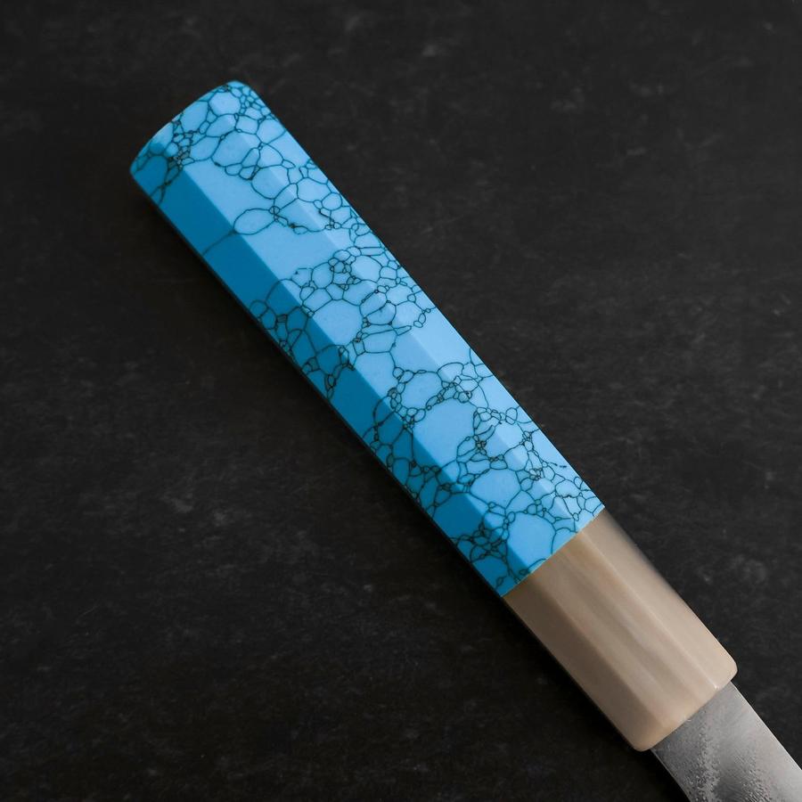 Santoku AUS-10 Nickel Damascus Buffalo Turquoise Handle 170mm