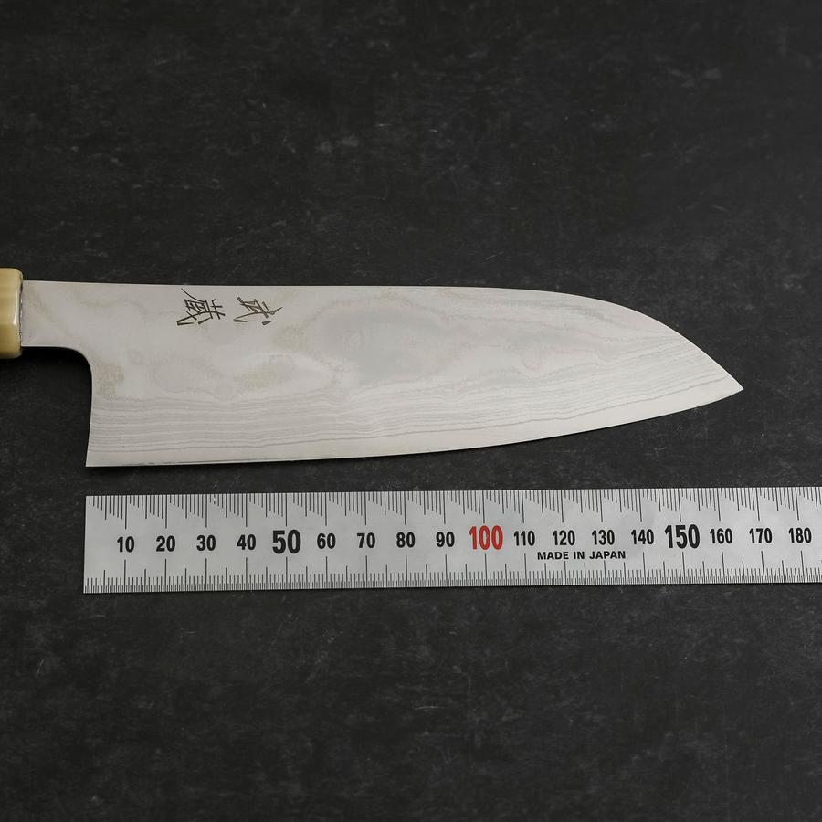 Santoku AUS-10 Nickel Damascus Buffalo Turquoise Handle 170mm