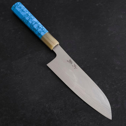 Santoku AUS-10 Nickel Damascus Buffalo Turquoise Handle 170mm