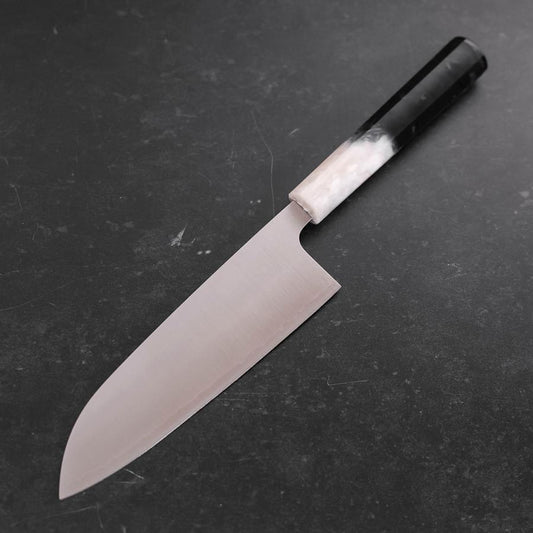Santoku AUS-10 Polished Ocean Black White Handle 165mm