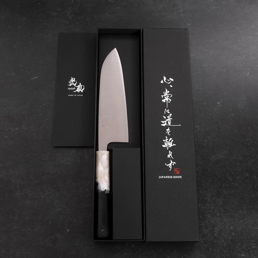 Santoku AUS-10 Polished Ocean Black White Handle 165mm