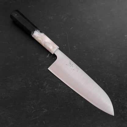 Santoku AUS-10 Polished Ocean Black White Handle 165mm
