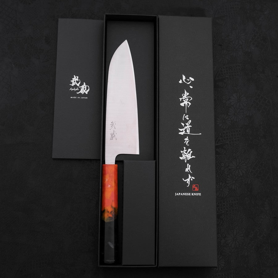 Santoku AUS-10 Polished Ocean Orange & Black Handle 165mm