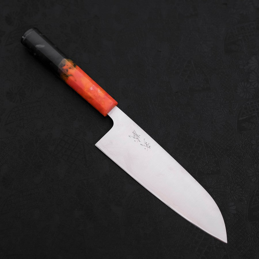 Santoku AUS-10 Polished Ocean Orange & Black Handle 165mm