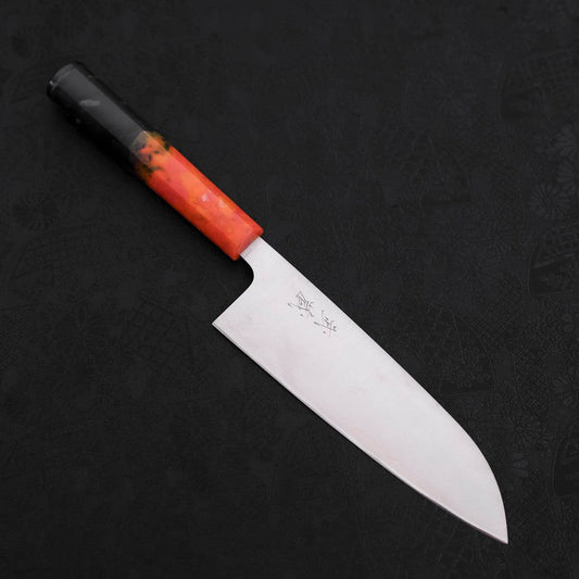 Santoku AUS-10 Polished Ocean Orange & Black Handle 165mm
