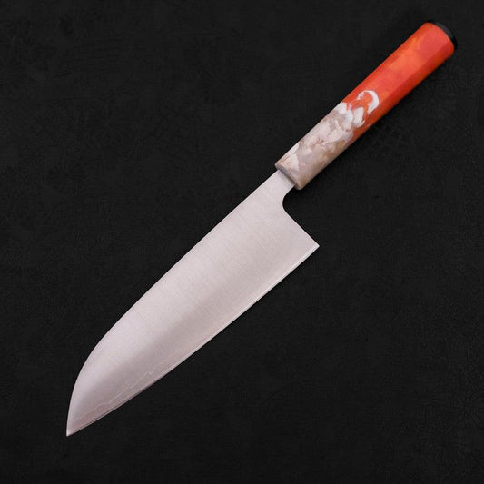 Santoku AUS-10 Polished Ocean Orange & White Handle 165mm