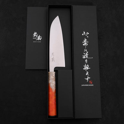 Santoku AUS-10 Polished Ocean Orange & White Handle 165mm