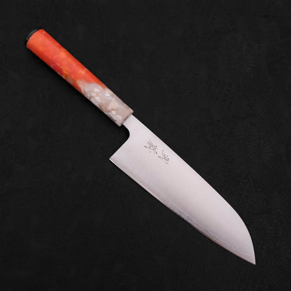Santoku AUS-10 Polished Ocean Orange & White Handle 165mm
