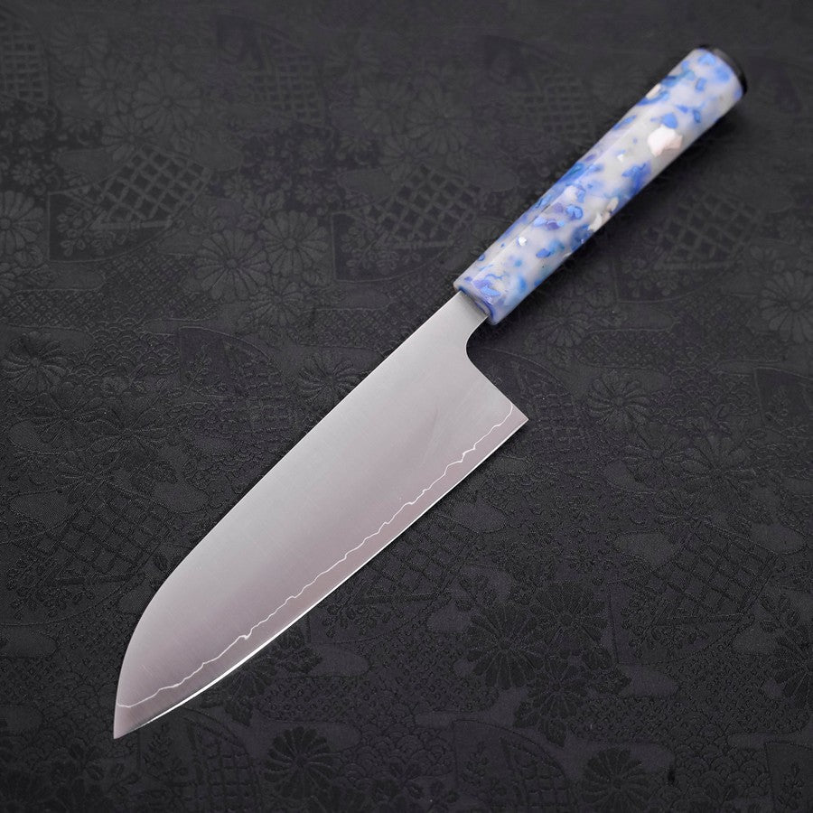 Santoku AUS-10 Polished Ocean White Mix Handle 165mm