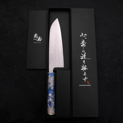 Santoku AUS-10 Polished Ocean White Mix Handle 165mm