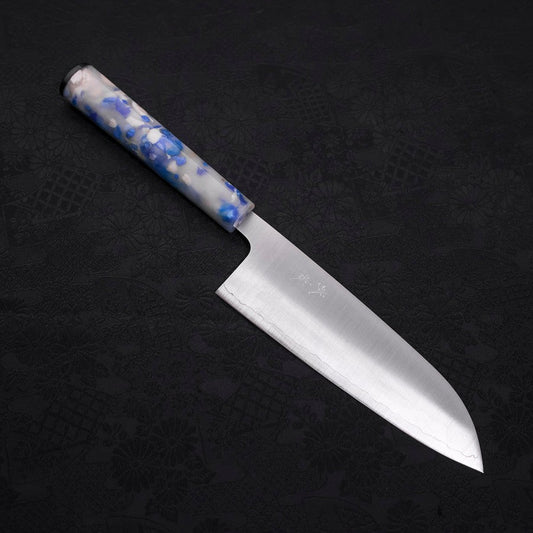 Santoku AUS-10 Polished Ocean White Mix Handle 165mm