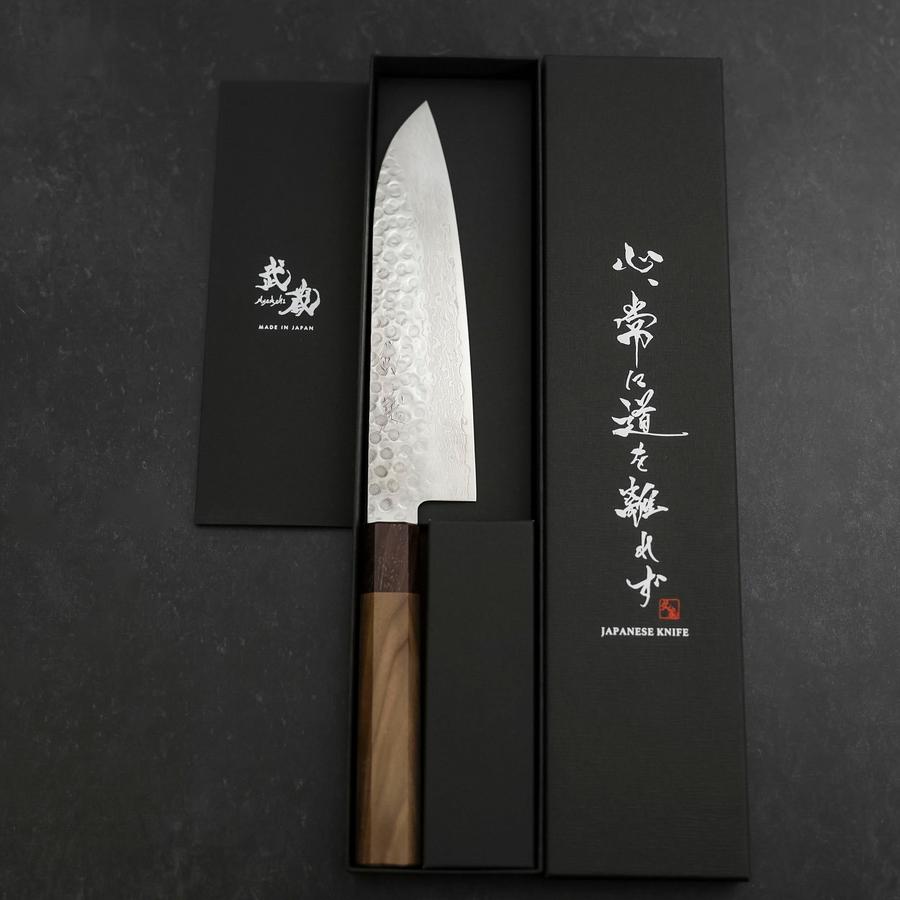 Santoku AUS-10 Tsuchime Damascus Shitan Walnut Handle 180mm