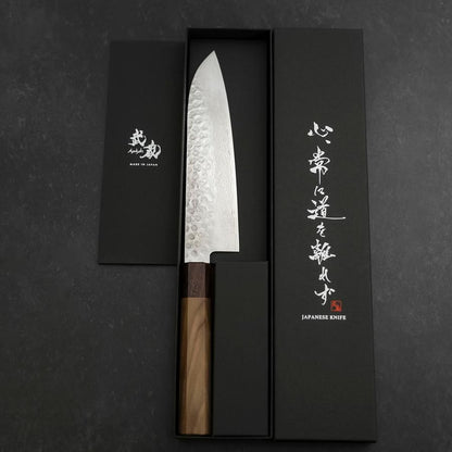 Santoku AUS-10 Tsuchime Damascus Shitan Walnut Handle 180mm