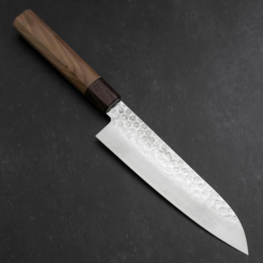Santoku AUS-10 Tsuchime Damascus Shitan Walnut Handle 180mm