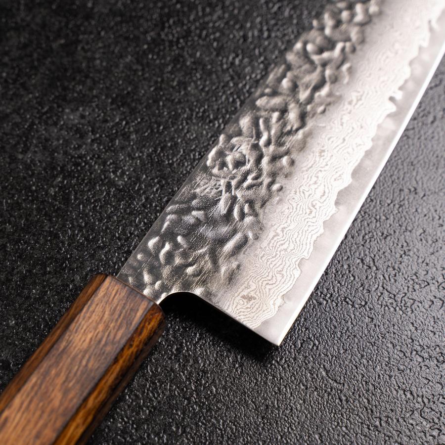 Santoku AUS-10 Tsuchime Damascus Sumi Urushi Handle 165mm (6.5”)-[Musashi]-[Japanese-Kitchen-Knives]