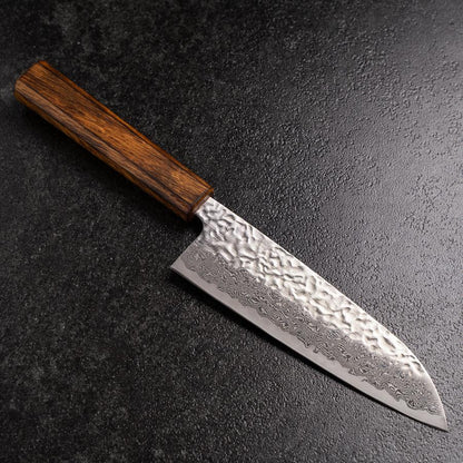 Santoku AUS-10 Tsuchime Damascus Sumi Urushi Handle 165mm (6.5”)-[Musashi]-[Japanese-Kitchen-Knives]