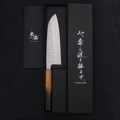 Santoku AUS-10 Tsuchime Damascus Yaki Urushi Handle 165mm