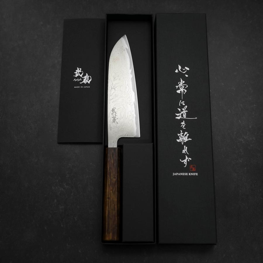 Santoku AUS-10 Wave Nickel Damascus Sumi Urushi Handle 165mm