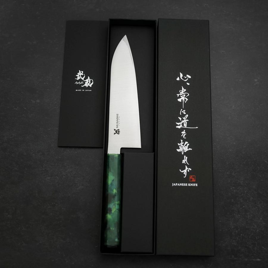 Santoku AUS-8 Polished Ocean Green Handle 180mm