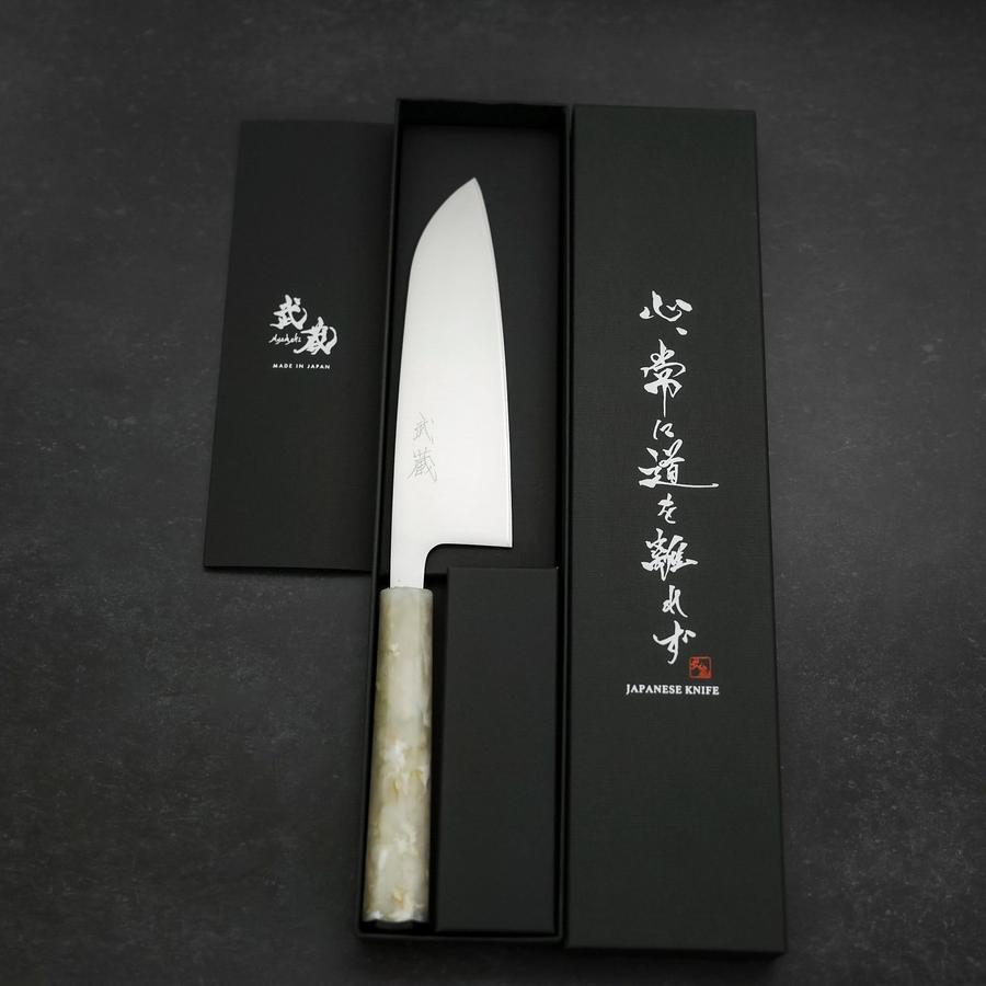 Santoku AUS-8 Polished Ocean White Handle 165mm