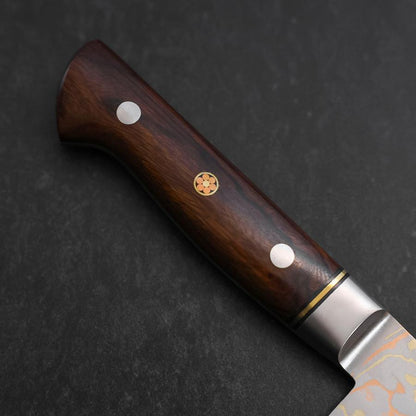 Santoku Blue Steel #2 Stainless Clad Colored Damascus Western Ironwood Handle 180mm