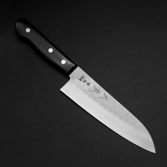Santoku Blue Steel #2 Stainless Clad Tsuchime Western Handle Black 165mm