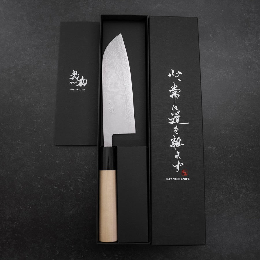 Santoku Blue Super Damascus Buffalo Magnolia Handle 165mm