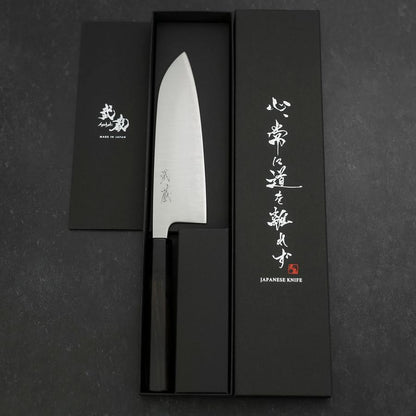 Santoku Blue Super Polished Buffalo Ebony Handle 165mm