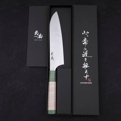 Santoku Blue Super Polished Maple Green Handle 180mm