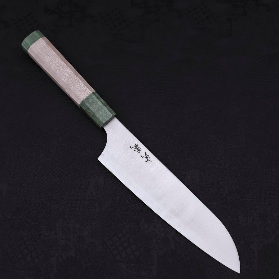 Santoku Blue Super Polished Maple Green Handle 180mm