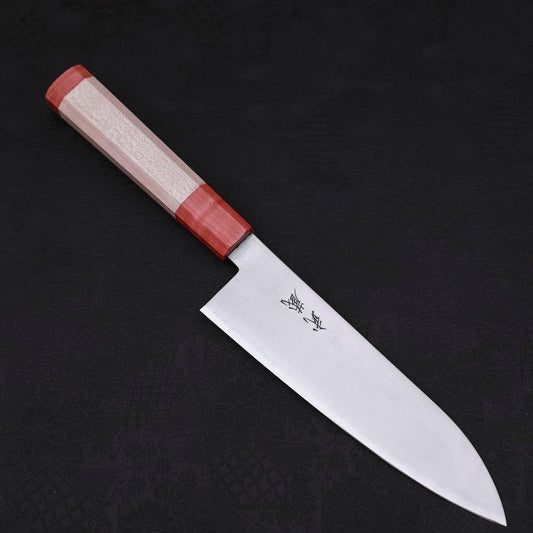 Santoku Blue Super Polished Maple Red Handle 180mm