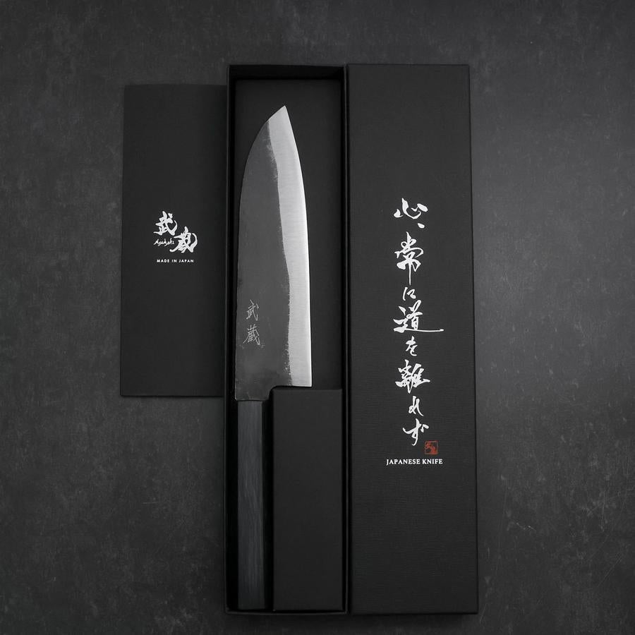 Santoku Blue Steel #1 Kurouchi Dark Blue Urushi Handle 180mm