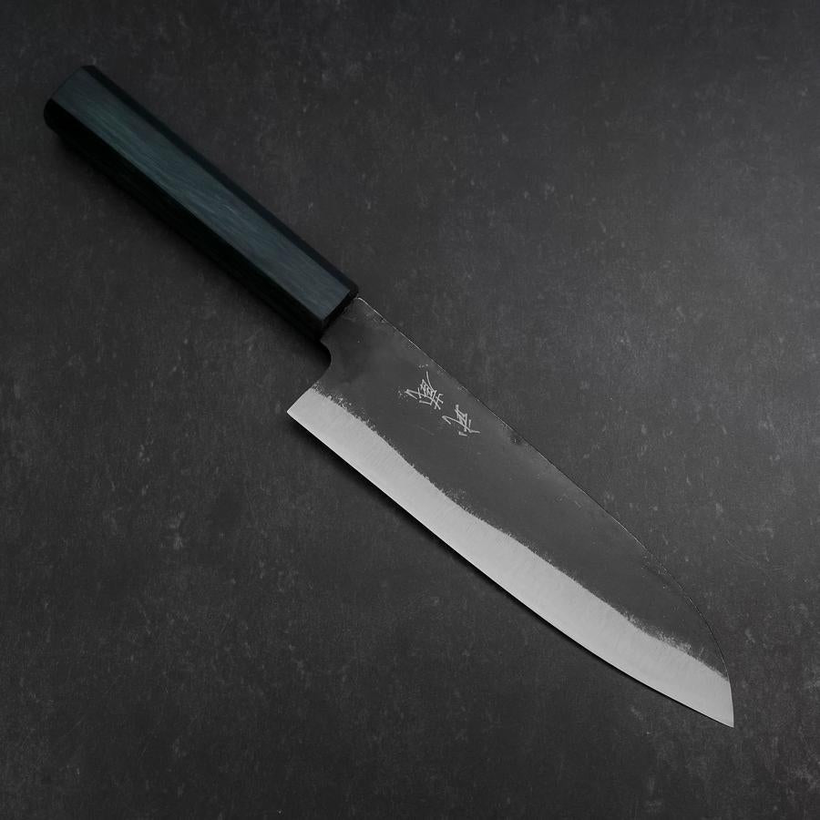 Santoku Blue Steel #1 Kurouchi Dark Blue Urushi Handle 180mm