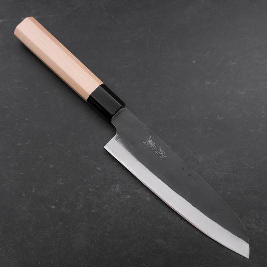 Santoku Blue Steel #1 Stainless Clad Kurouchi Buffalo Magnolia Handle 165mm