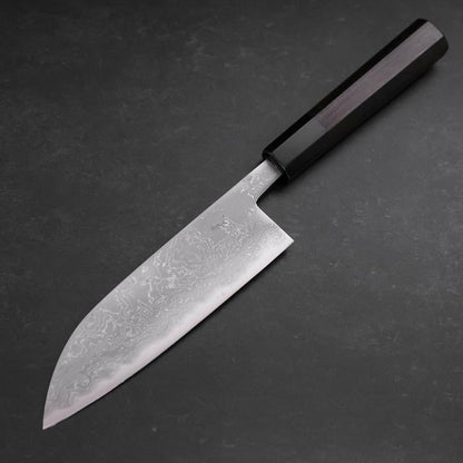 Santoku Blue Steel #2 Damascus Buffalo Ebony Handle 165mm