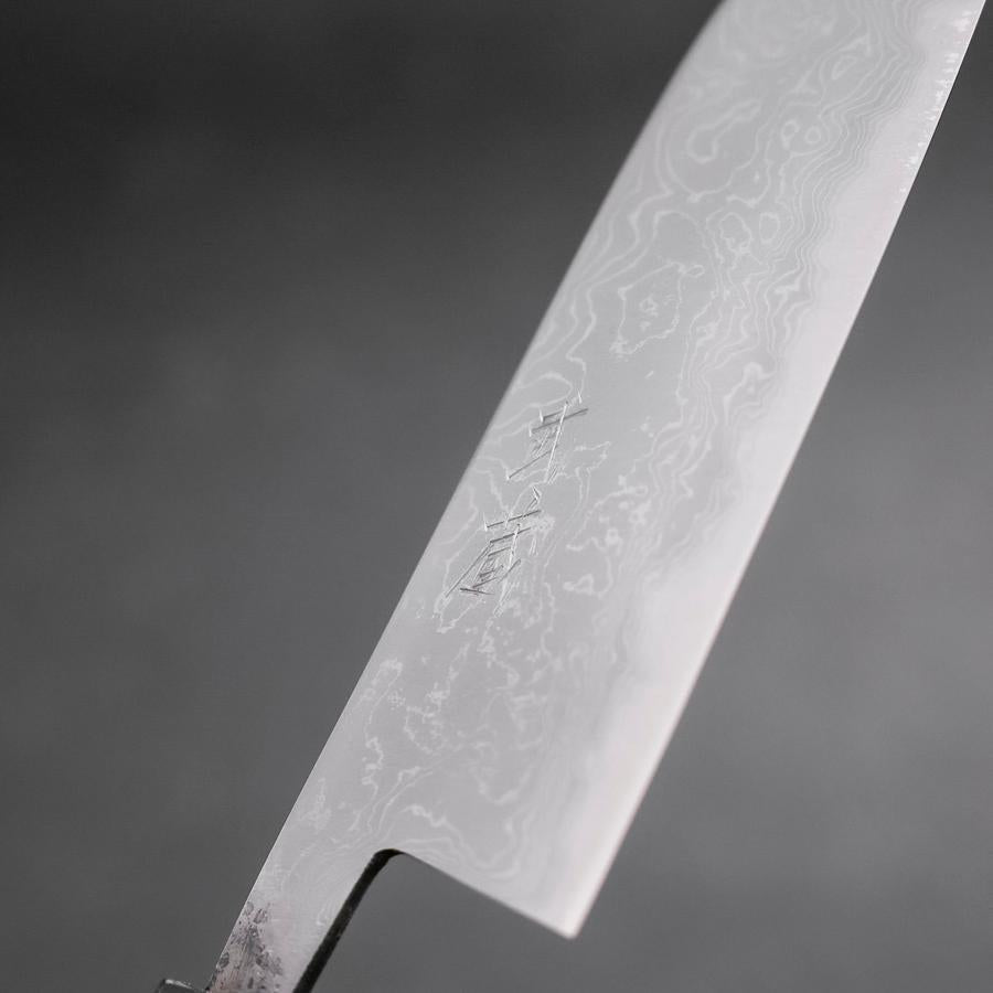 Santoku Blue Steel #2 Damascus Buffalo Ebony Handle 165mm