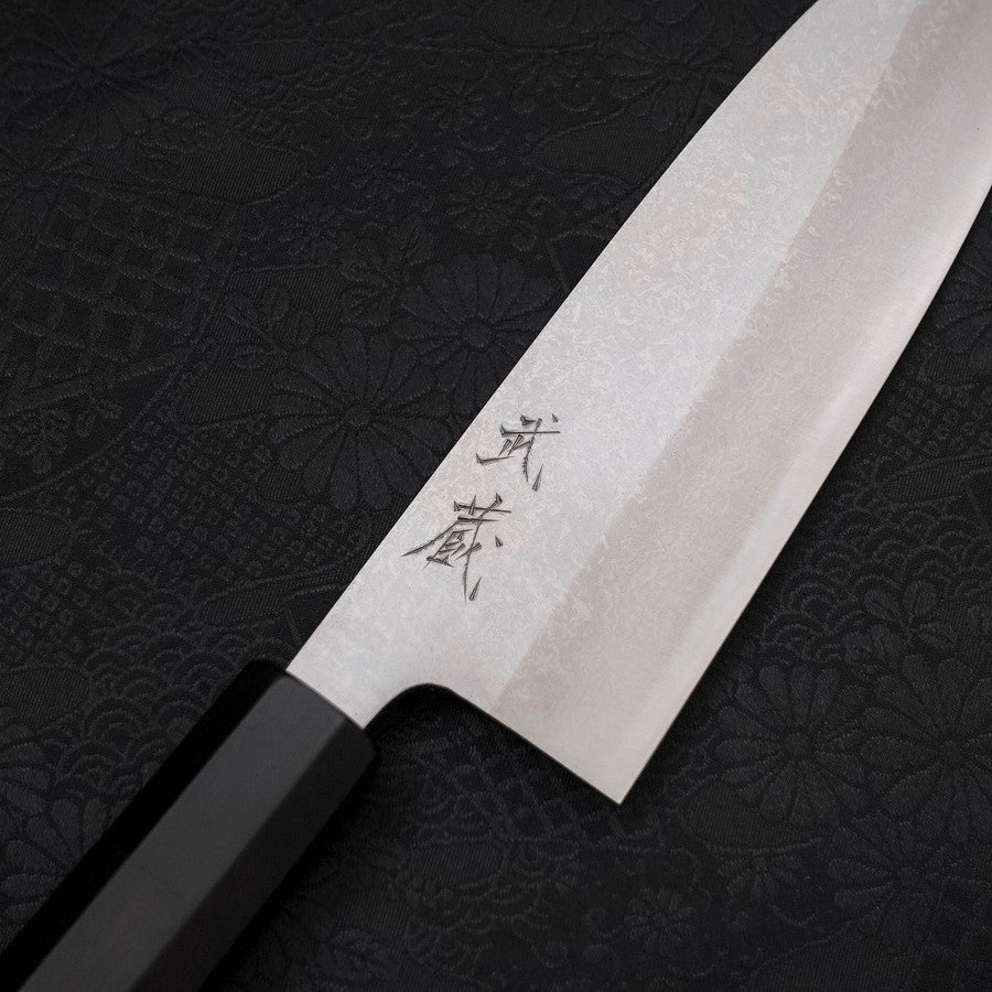 Santoku Blue Steel #2 Damascus Buffalo Ebony Handle 165mm