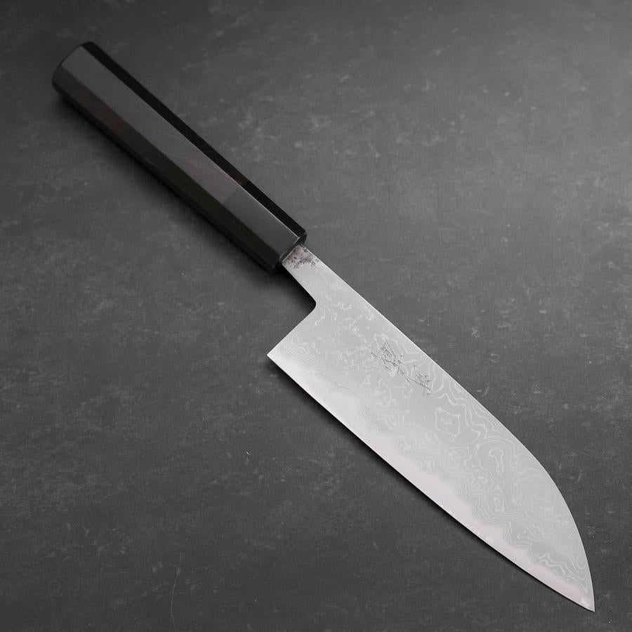 Santoku Blue Steel #2 Damascus Buffalo Ebony Handle 165mm