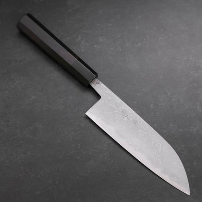 Santoku Blue Steel #2 Damascus Buffalo Ebony Handle 165mm