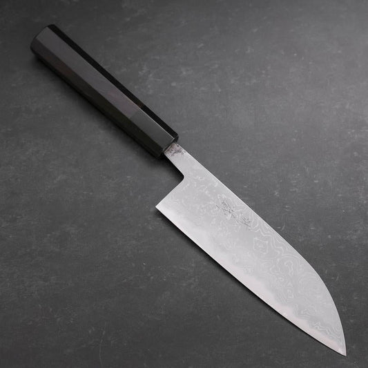 Santoku Blue Steel #2 Damascus Buffalo Ebony Handle 165mm