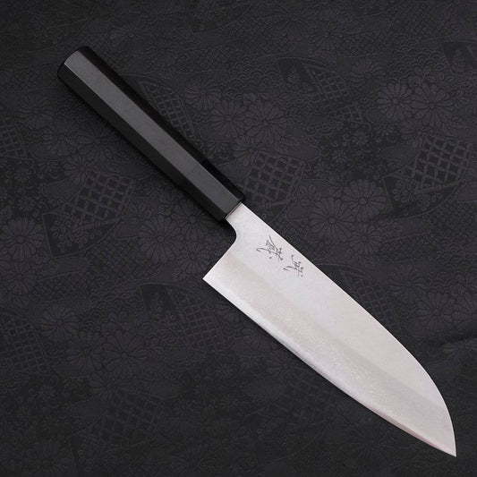 Santoku Blue Steel #2 Damascus Buffalo Ebony Handle 165mm