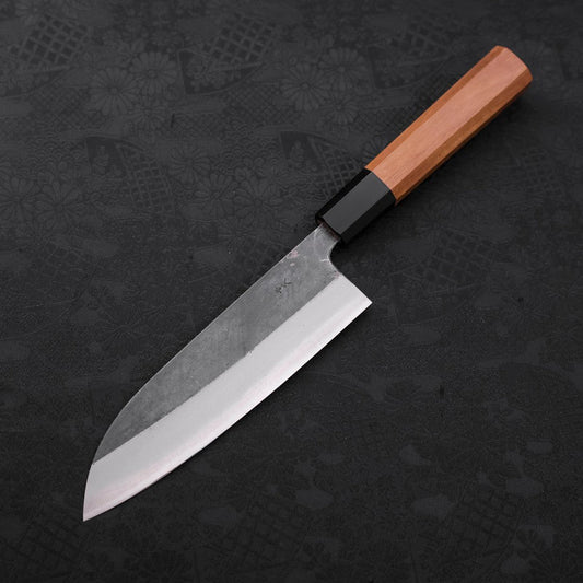 Santoku Blue Steel #2 Kurouchi Buffalo Teak Handle 165mm