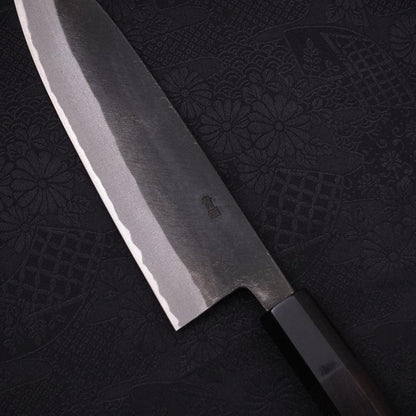 Santoku Blue Steel #2 Kurouchi Chokin Nami-Fuji Buffalo Ebony Handle 170mm