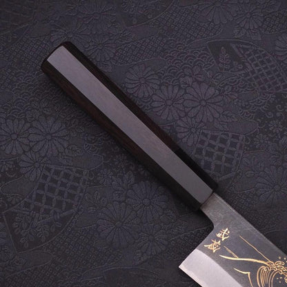 Santoku Blue Steel #2 Kurouchi Chokin Nami-Fuji Buffalo Ebony Handle 170mm